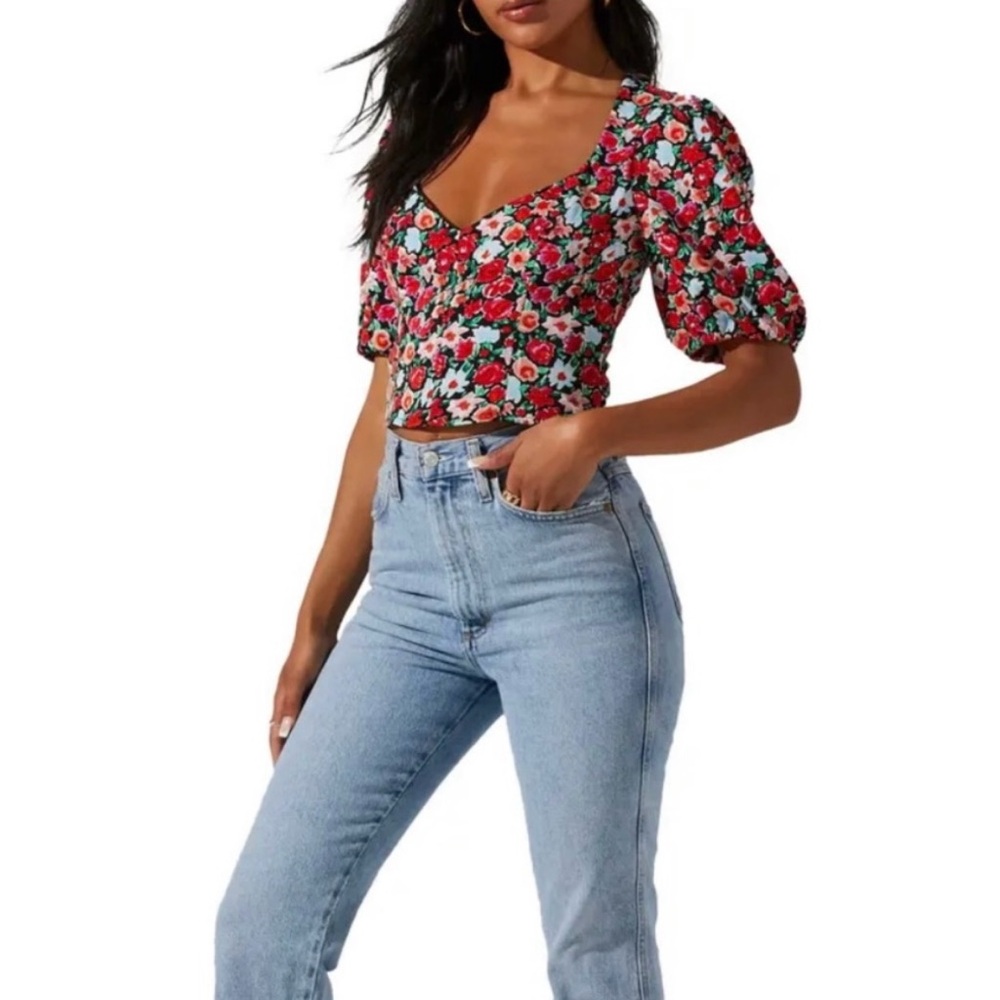 NWT Astr the Label V-Neck Bubble Sleeve Blouse Sz XS